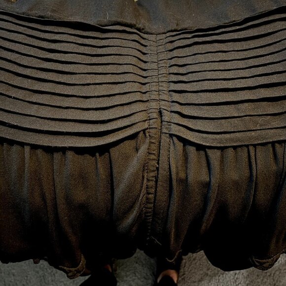 AURA Black Tiered Boho Maxi Dress with Deep V Neck Sheer Ruffled Skirt EUC -  L - Picture 14 of 14